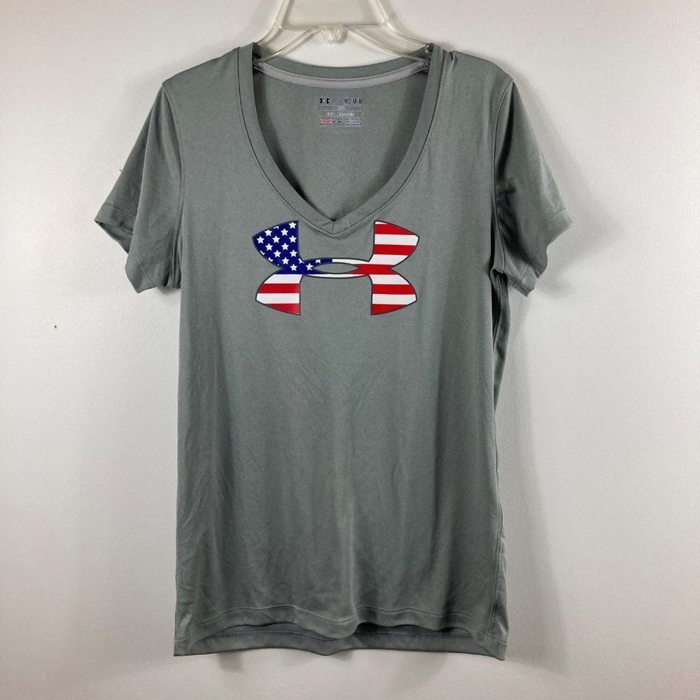 Under Armour Gray V-Neck Tee with American Flag Logo